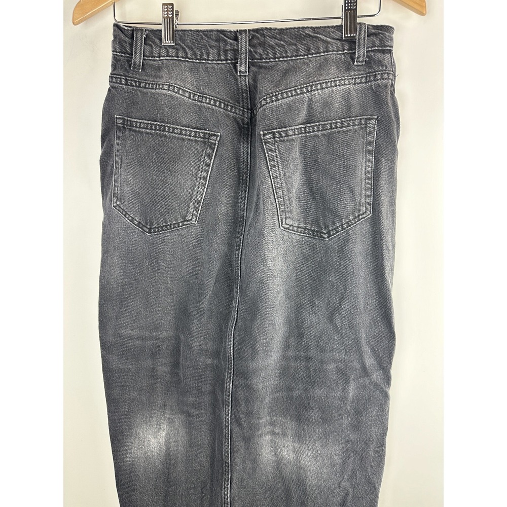 Reformation Nila Long Denim Skirt Front Slit Raw Hem Faded Washed Black Size 28 - Picture 7 of 13
